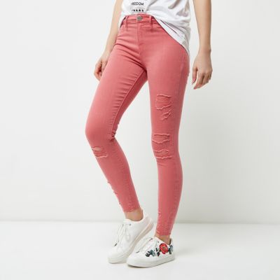 Pink ripped skinny fit Molly jeggings
